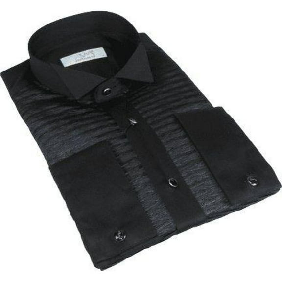 Mens CEREMONIA Tuxedo shiny Shirt 100% Cotton Turkey Slim Fit #stn 15 pla black