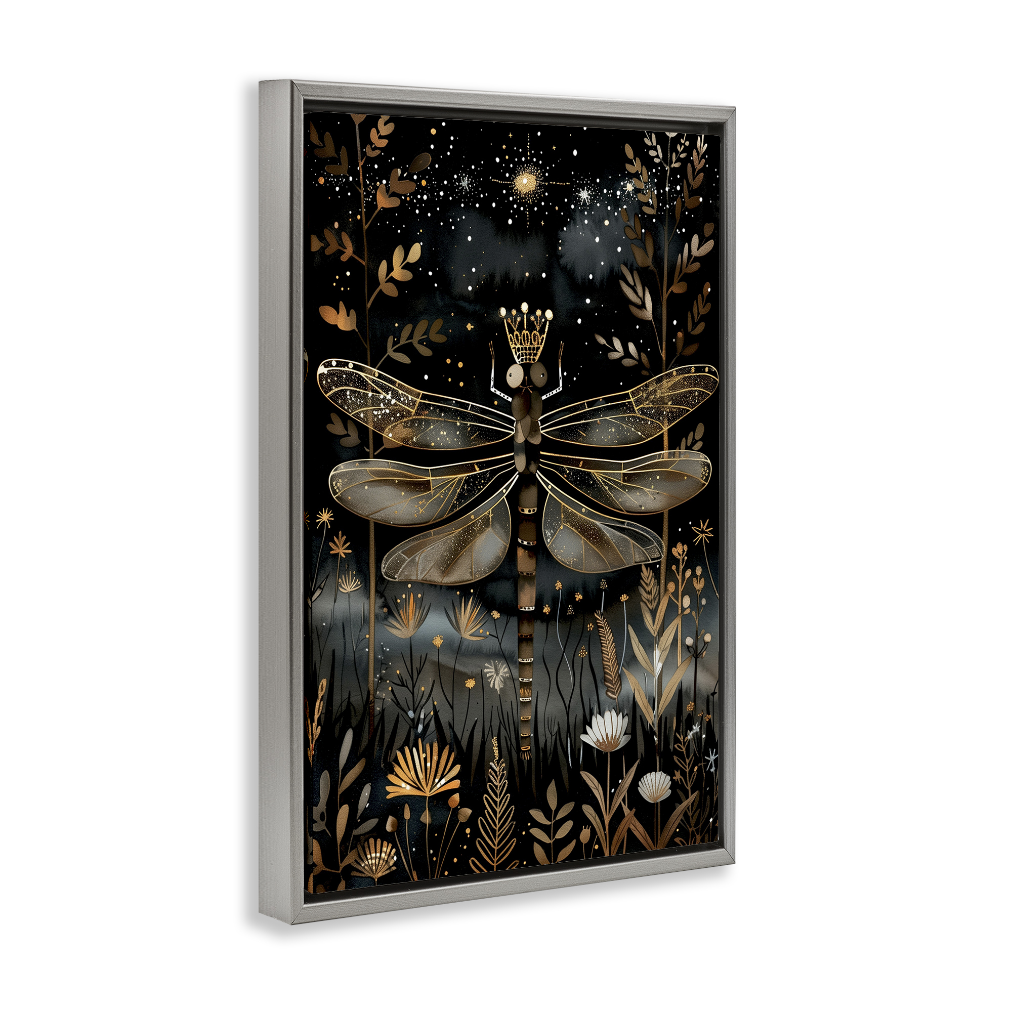 Stupell Industries Regal Gilded Dragonfly Animals & Insects Painting Gray Floater Framed Art Print Wall Art, 17 x 25