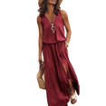 thumbnail image 2 of tasrioml Women's Summer Sleeveless Long Dress Casual Zipper Up Front V Neck Maxi Dress with Pocket Pleated Split Midi Dress, 2 of 8