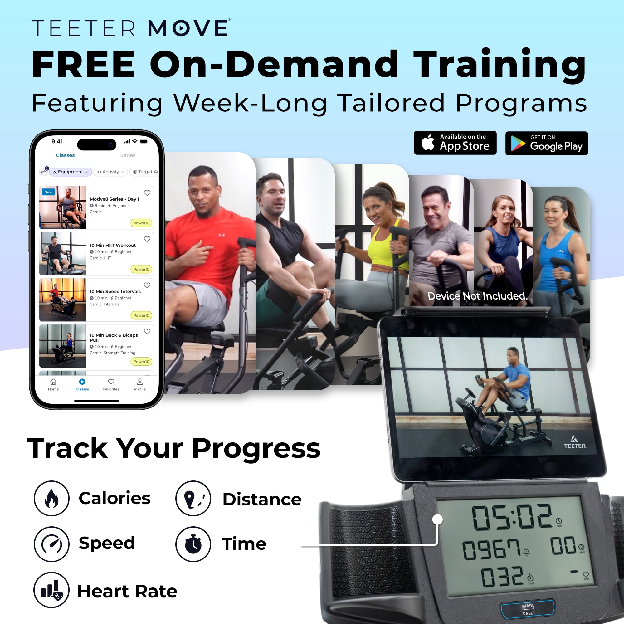 Teeter Power10 MAX Rower with 2-Way Magnetic Resistance Elliptical Motion - Indoor Rowing Machine w/Bluetooth HRM Connectivity, Teeter Move App - Free Classes & Coaching