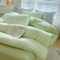 thumbnail image 3 of 2 Pieces Light Green Plaid Bedding Set Green Grid Geometric Pattern Comforter Cover Soft Plaid Microfiber Twin Duver Cover Set, 3 of 7
