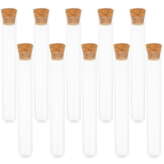 WHAMVOX 30pcs Clear Plastic Test Tubes with Cork Stoppers for Lab Use Reusable Mini Crafts