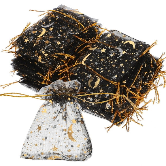 TEHAUX 100Pcs Black Organza Drawstring Jewelry Pouches Mesh Bags for Party Favor Storage Bags