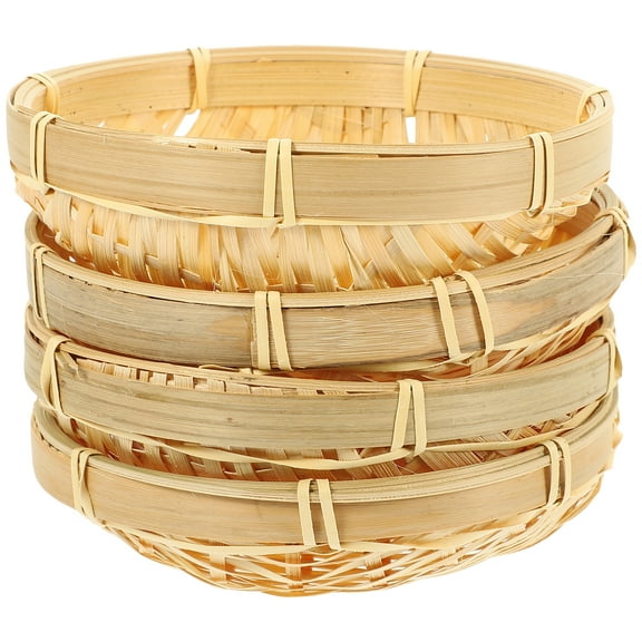 4 Pcs Bamboo Plate Fruit Cups Charcuterie Stackable Platter Rattan Baskets