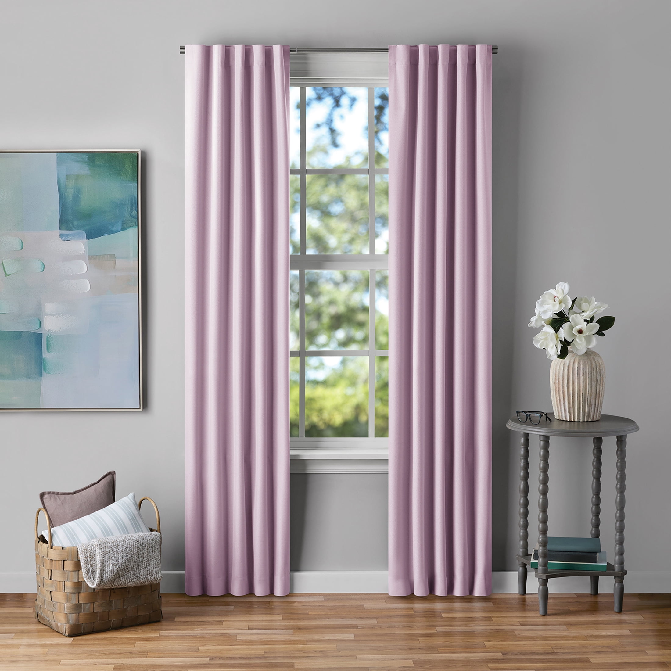 Mainstays Hazy Purple Solid Blackout Rod Pocket with Back Tabs Curtain Panel Pair, Set of 2, 30" W x 84" L