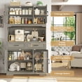 thumbnail image 3 of Homfa 74" Pantry Cabinet with Hutch, Tall Kitchen Storage Cabinet with Microwave Stand and Drawers for Living Room, Dining Room, Gray, 3 of 7