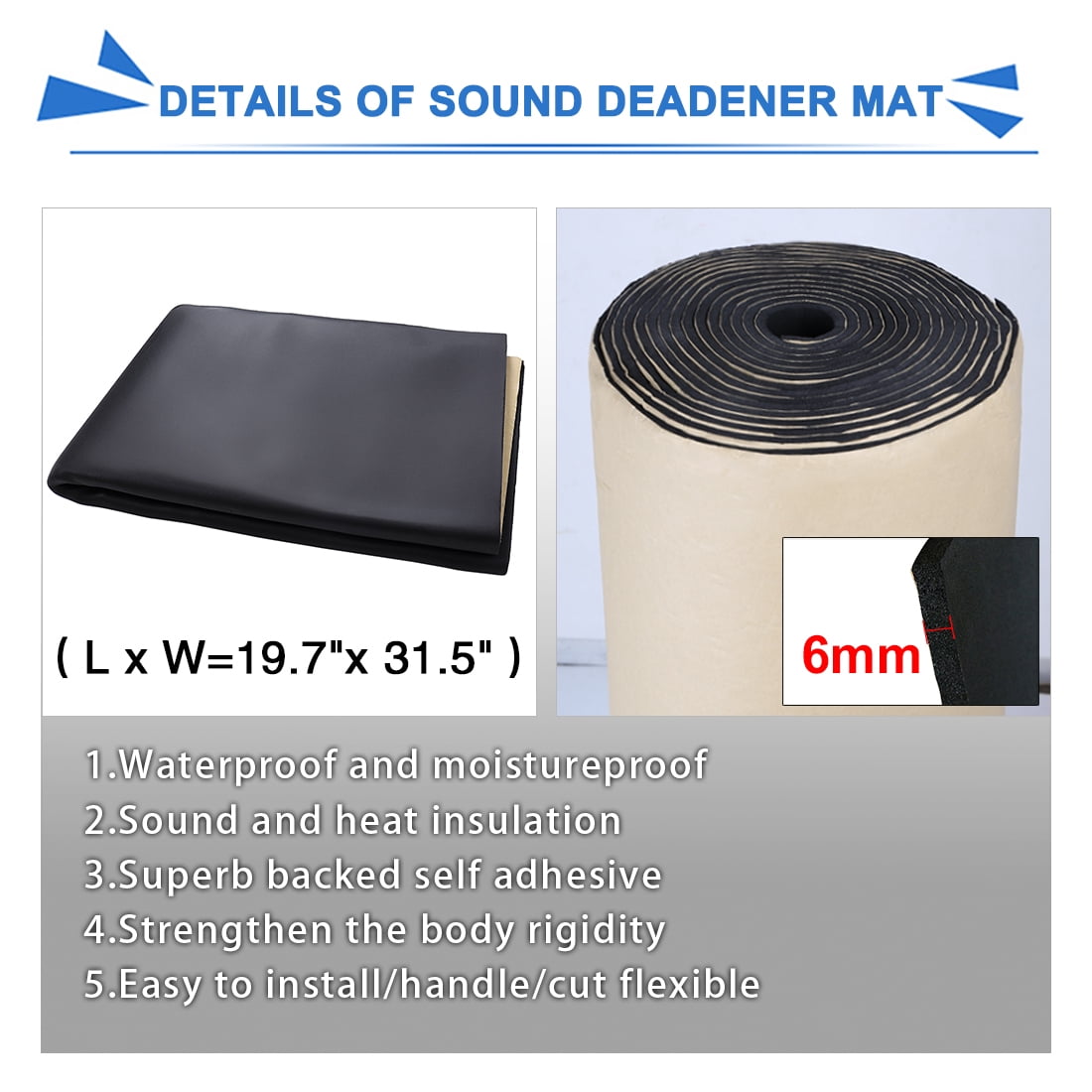 Unique Bargains Universal 6mm Car Door Sound Deadener Insulation Cotton Mat