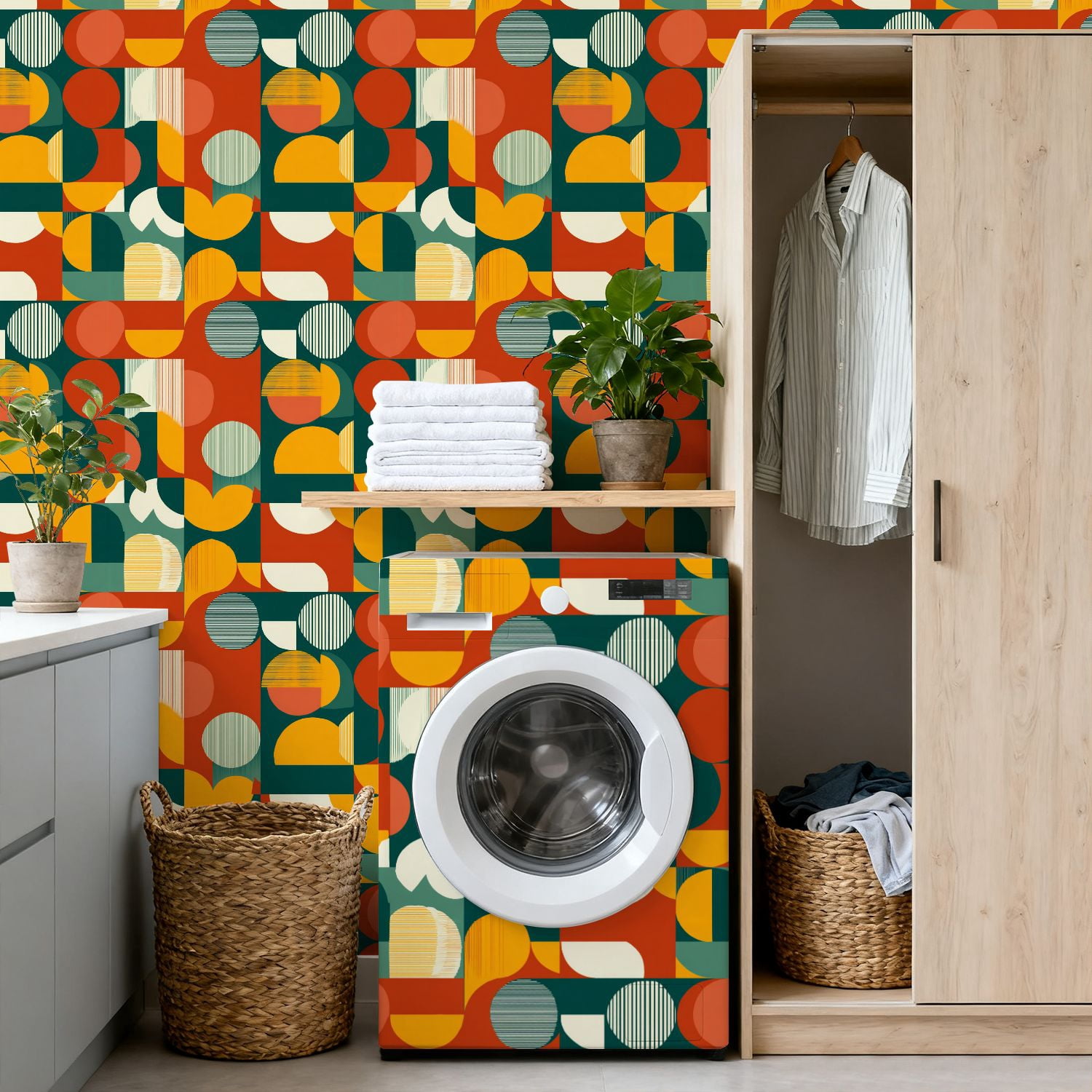 Peel and Stick Wallpaper 17.7in x 9.8ft Geometric mid century modern seamless 60 s 70 s minimalist Contact Paper Vinyl Waterproof Self Adhesive Wall Paper for Bedroom Shelf Cabinet Renter Friendly