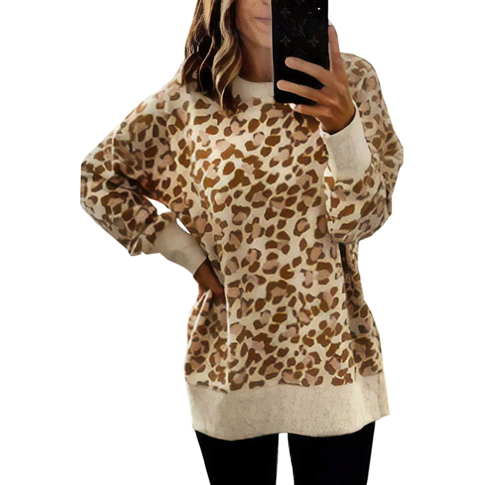 Women's Sweatshirts - Casual Leopard Print Crewneck Long Sleeve Oversized  Pullover Tunic Sweatshirt Tops | Walmart Canada