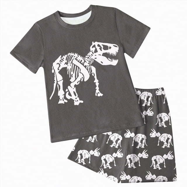 Gubotare Pyjamas Garçons Manches Courtes Garçons Pyjamas Manches Courtes Enfants Pyjamas d'Été Enfants Pyjamas Taille 6-7 (Gris Foncé,6-7 Ans)