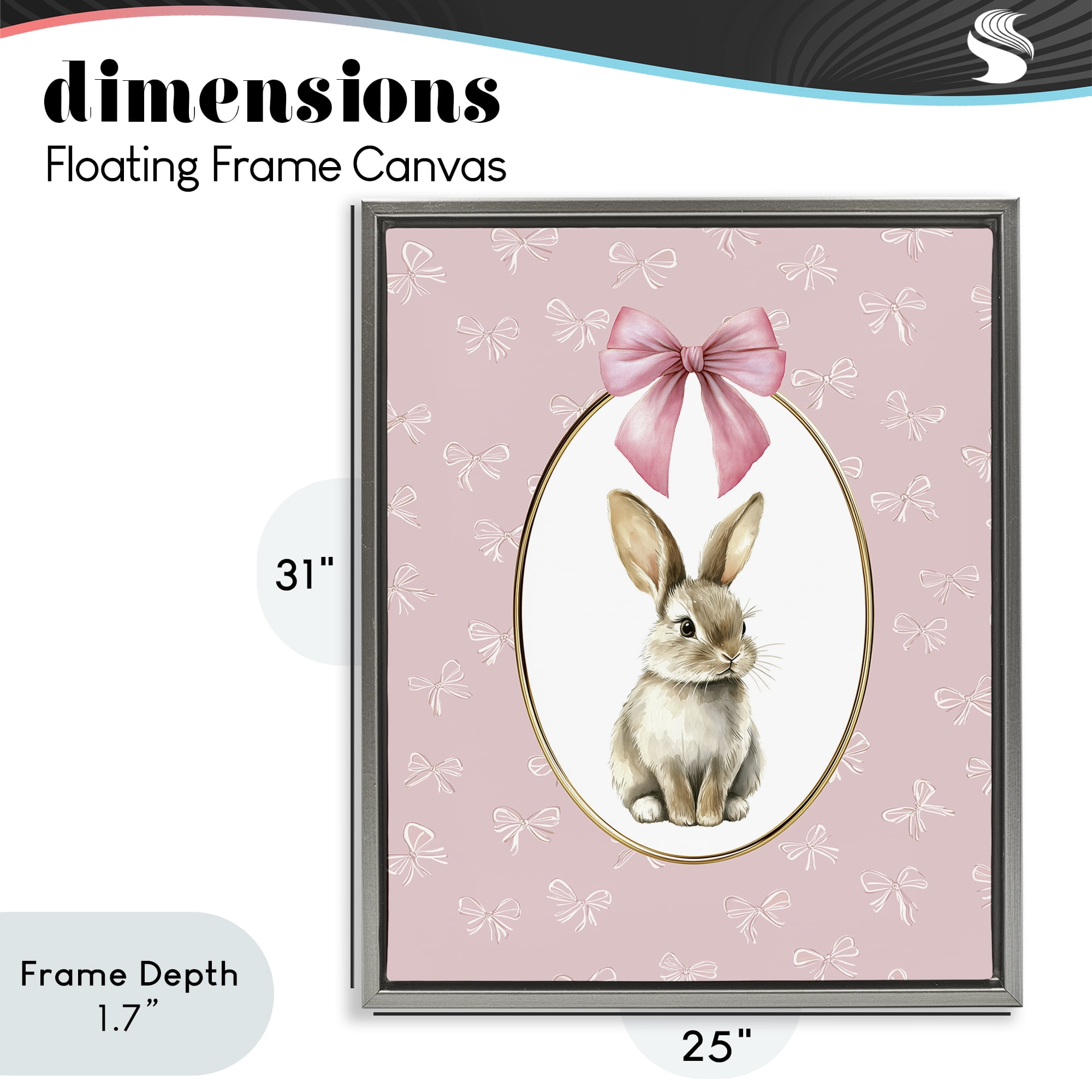 Stupell Industries Ribbon Border Bunny Gray Framed Floater Canvas Wall Art, design by Christine Simpson Art