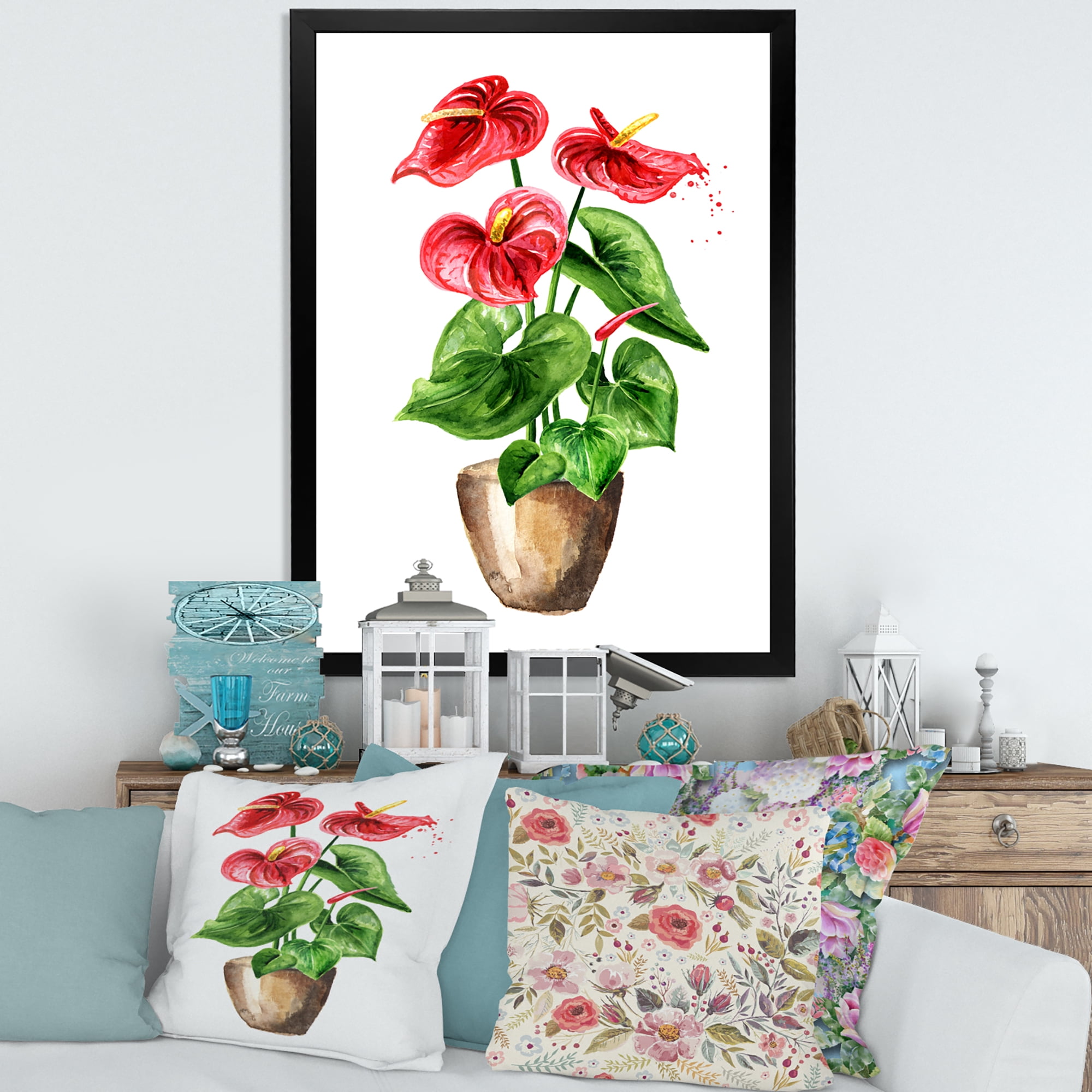 Designart 'Anthurium Tailflower In The Pot' Traditional Framed Art Print