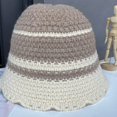 thumbnail image 4 of CoCopeaunts Women Crochet Bucket Hat Piece Color White Strips Knit Hat Autumn Winter Trendy Outdoor Wide Brim Cold Proof Cap, 4 of 8