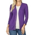 thumbnail image 1 of Women Classic Thin Snap Button Front V-Neck Button Down 3/4 Sleeve Ribbed Knit Cardigan, 1 of 3