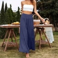 thumbnail image 5 of Satingcolo Linen Palazzo Pants for Women High Waist Tummy Control Wide Leg Pant Summer Flowy Loose Pull On Lounge Trousers, 5 of 7