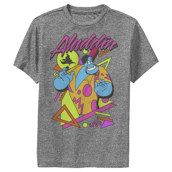 Boy's Aladdin 80s Genie  Performance Graphic Tee Charcoal Heather Medium