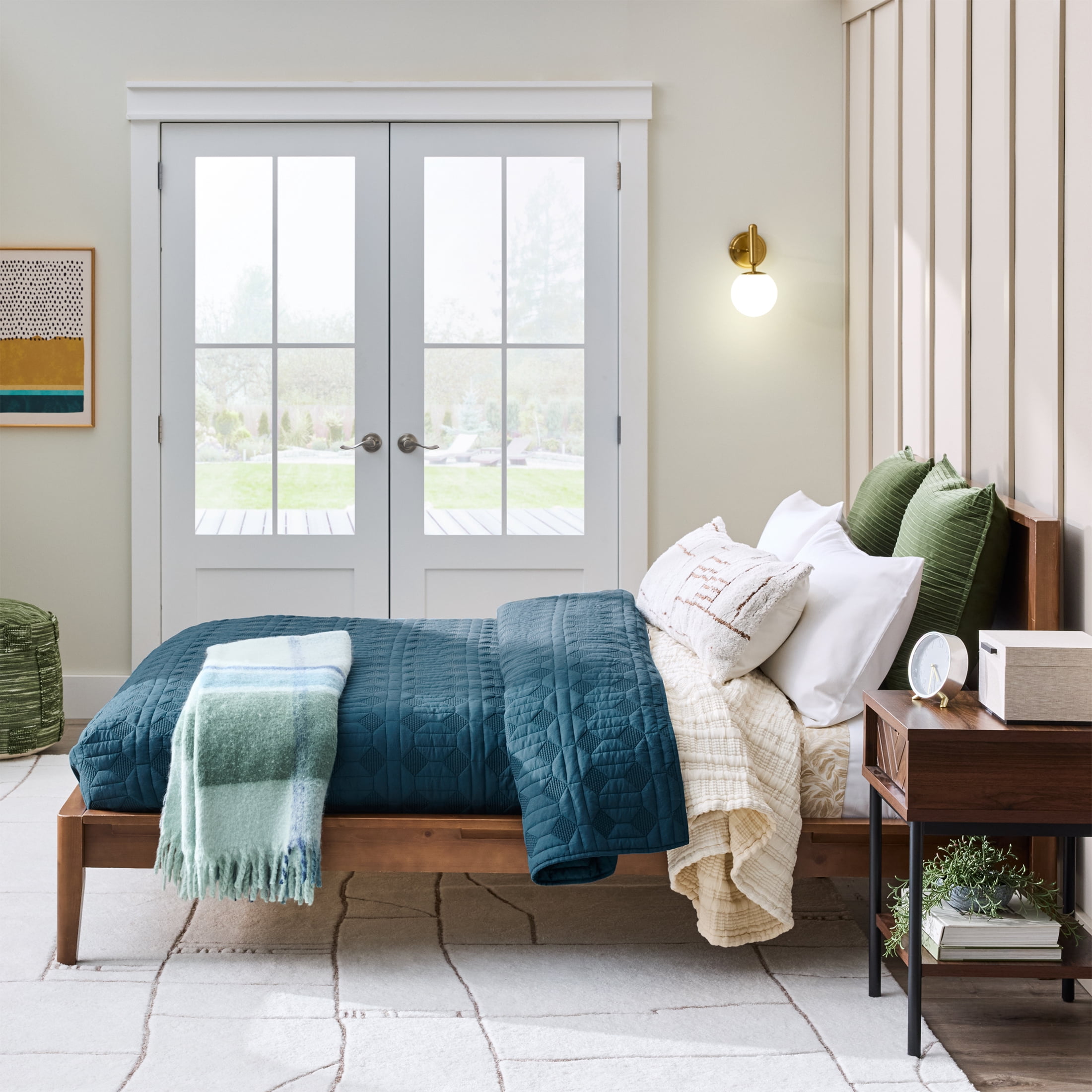 Better Homes & Gardens Crafted Geo Cotton Quilt, Teal Ocean, Full/Queen