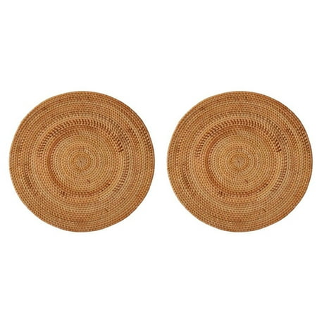 

2X Rattan Woven Placemats Table Mats Non Heat Resistant Place Mat Wicker Placemat Trivets for Hot Dishes Round 40cm