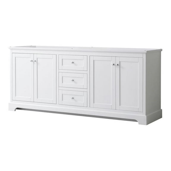 Pemberly Row 80" Wood Double Bathroom Vanity in Chrome/White