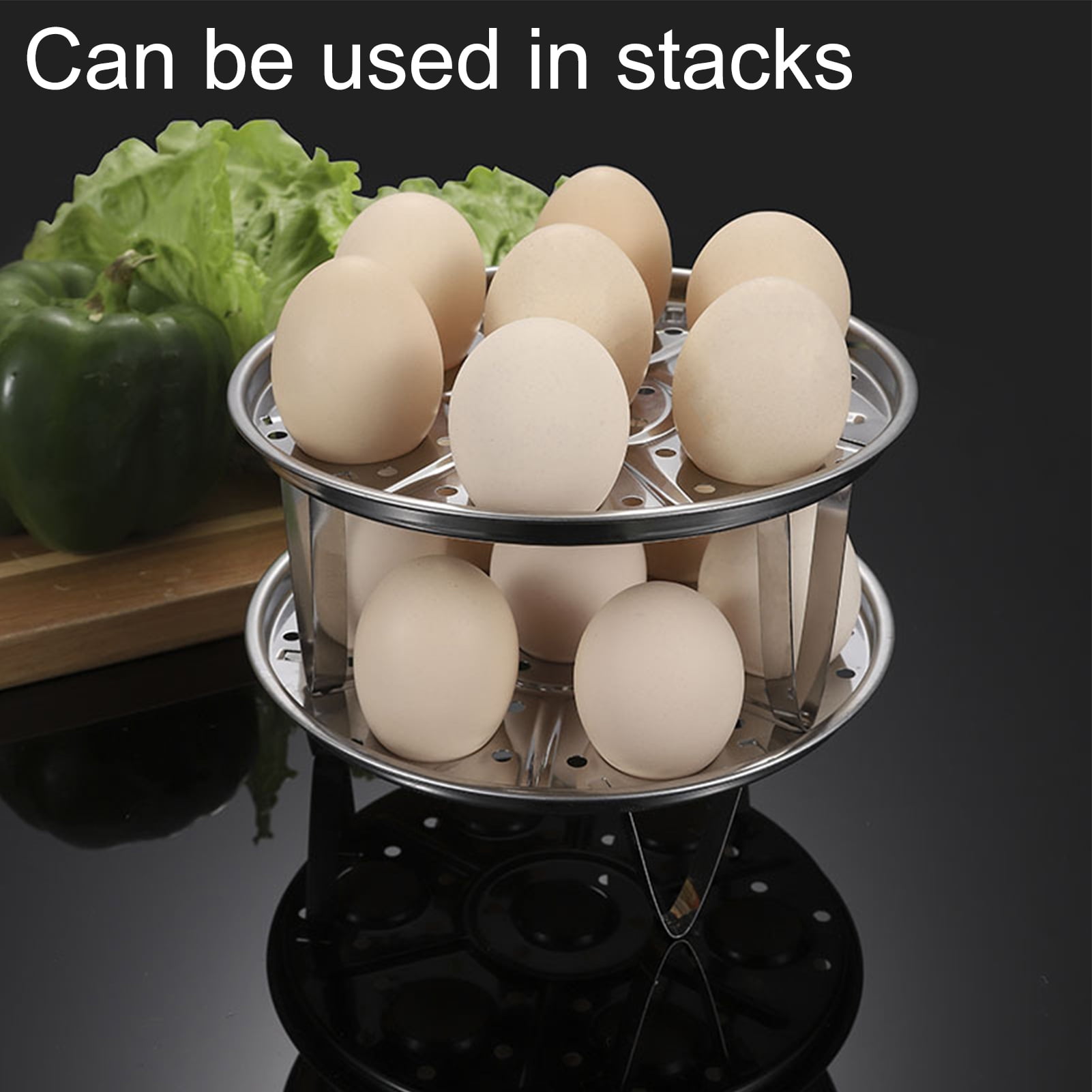 Conditiclusy Stackable Steamed Egg Rack Heat Resistant 430 Stainless Steel 7 Holes Instant Pot Egg Steamer Trivet Cooking Utensils, Size: 17.8, High