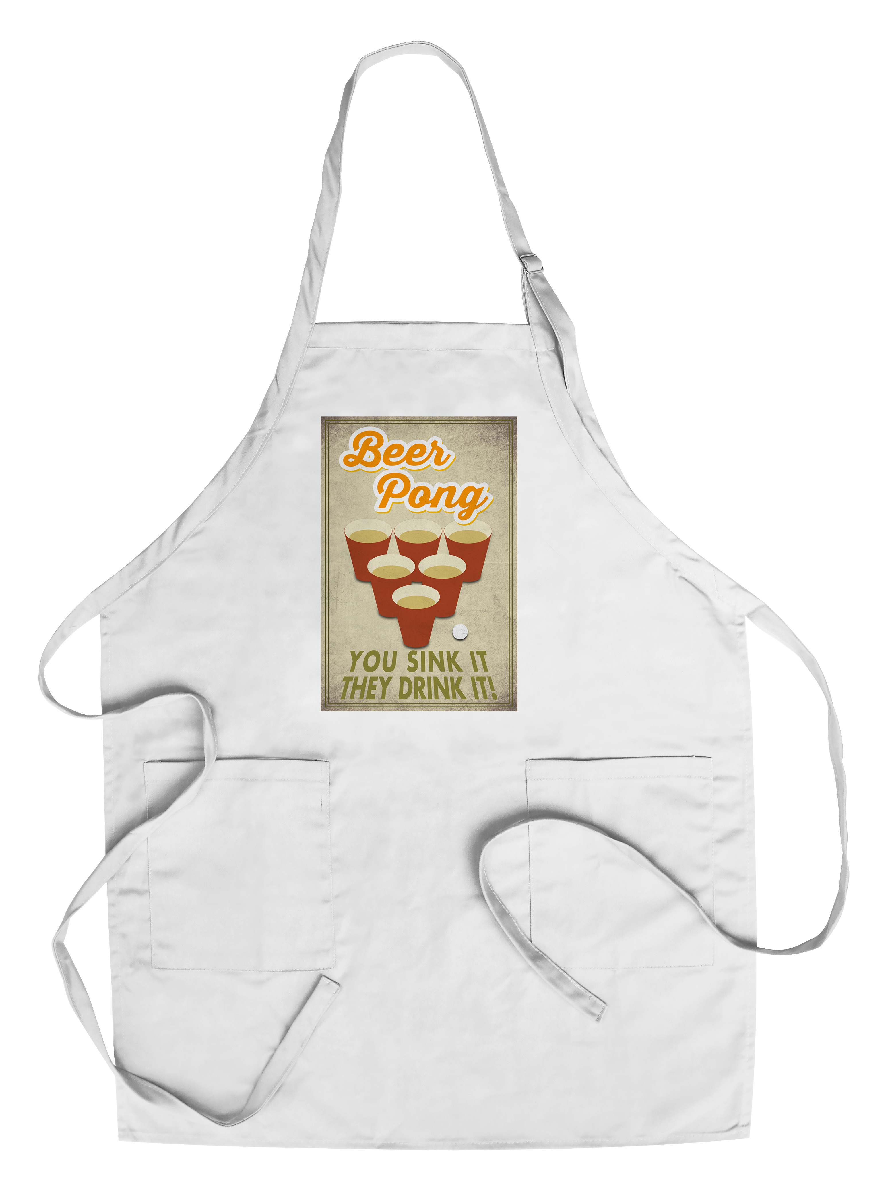 Beer Pong (Cotton Canvas Apron, Kitchen Cooking, Baking, Grilling, Unisex with Pockets