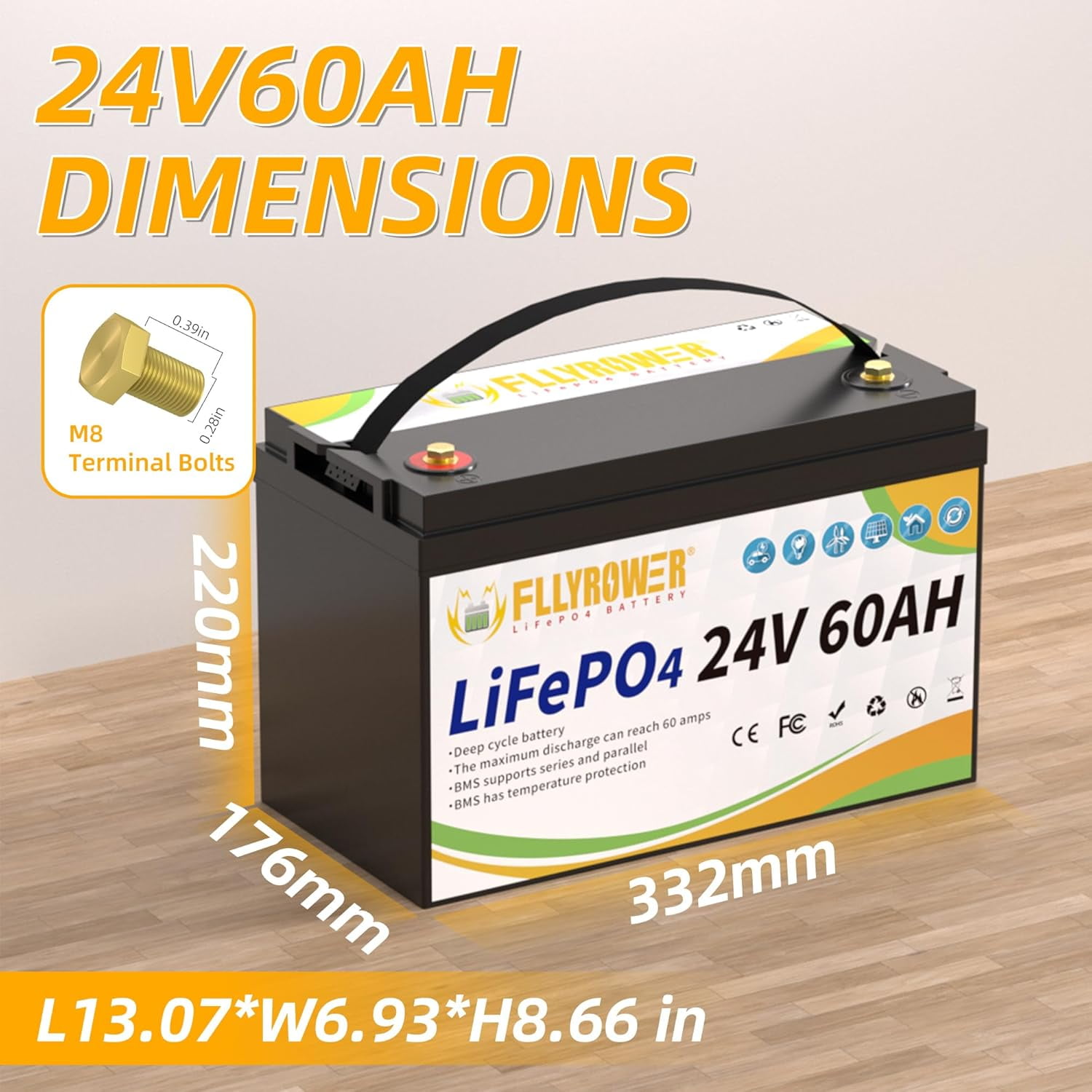 24V 60Ah LiFePO4 Battery with Charger,Lithium Batteries for RV