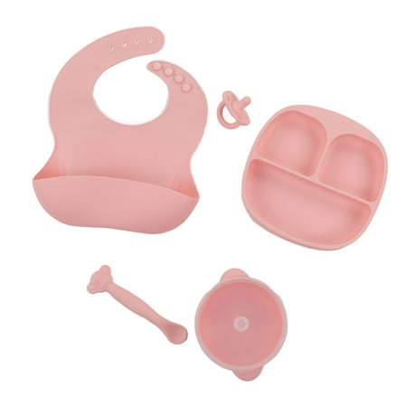 

Set Anti Fall Silicone Material Easy To Clean Powerful Suction Baby Led Weaning Utensils For Child For Infant Green Pink
