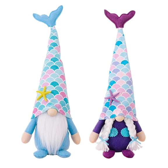 HUONA 2Pcs Mermaid Gnomes Couple Gnome Decor Mr and Mrs Gnome Ocean Doll Ornaments for Kitchen Tiered Tray Decor