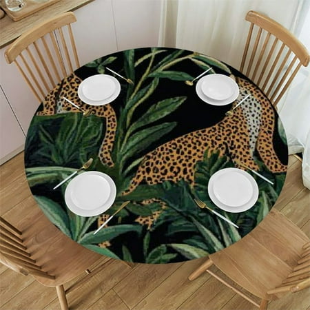 

SHERONV Leopards Plants Maximalism Round Tablecloth Stain-Resistant 31 -35