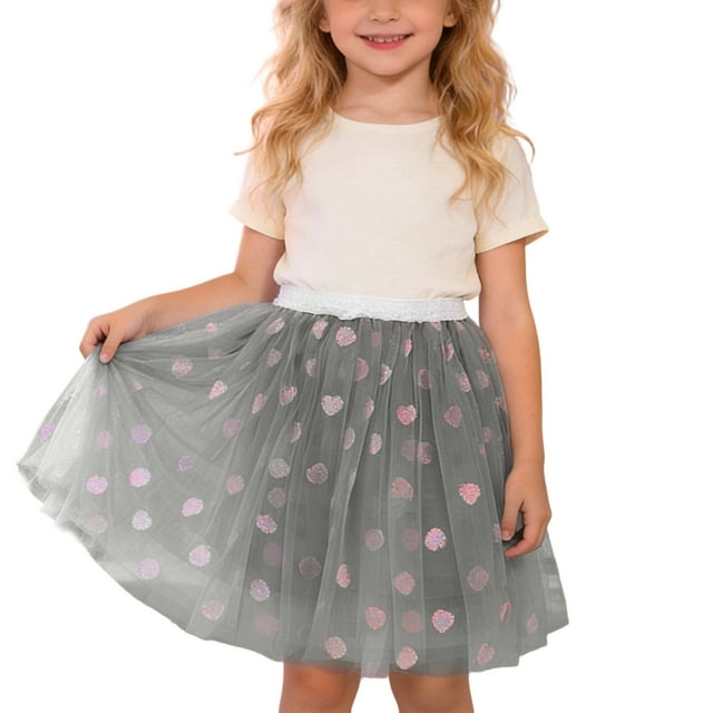 MIASHUI Jupe de Ballet pour Filles avec Broderie de Sequins en Cœur pour Danse Fête et Performance Gris, 3-4 Ans