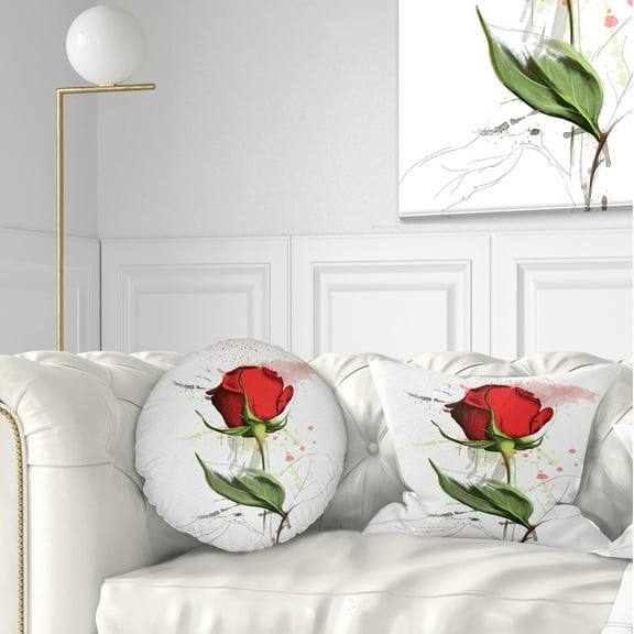 Designart Red Rose Hand drawn Illustration - Floral Throw Pillow - 12x20