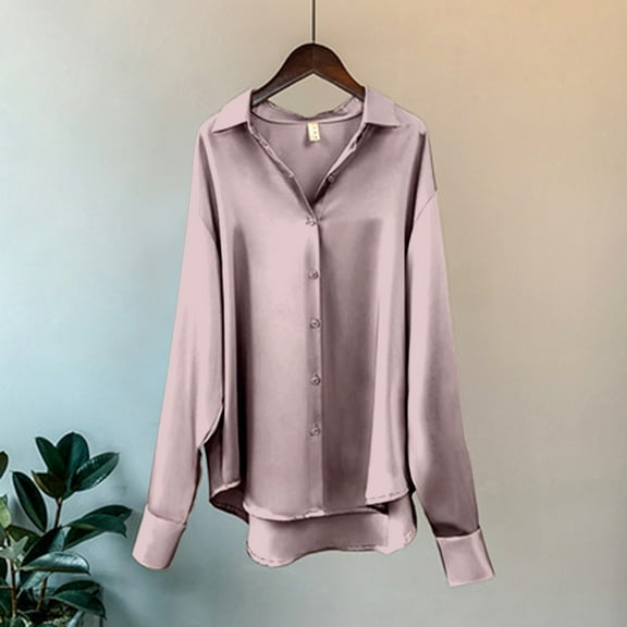 Purple Women Shirts, Womens Summer Sun Casual Loose Button Down Shirts Long Sleeve Solid Color Shirts Tops,Women Shirts XXL