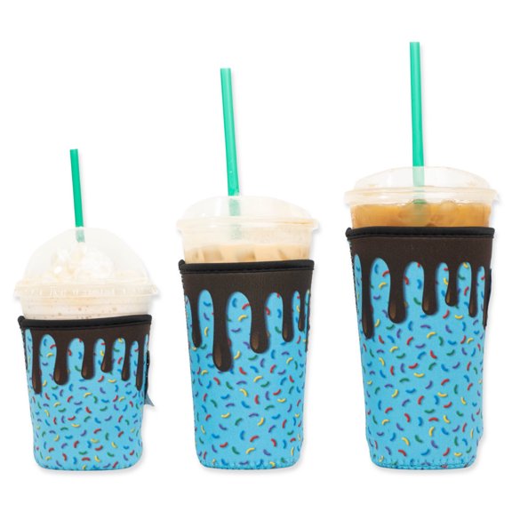 3-Pack (16-32oz) Reusable Neoprene Insulator Sleeve for Iced Coffee or Cold Beverage Cups (Blue Sprinkles)