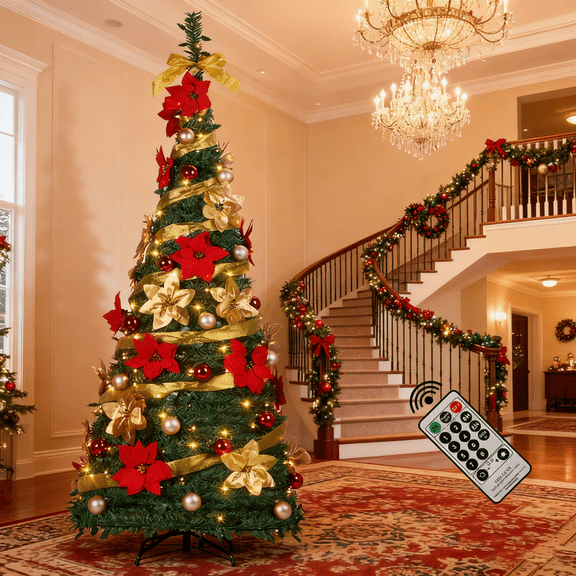 StarQualityBargain 6FT Pop-Up Artificial Christmas Tree with 300LED Lights,White Prelit Christmas Tree with Foldable Base