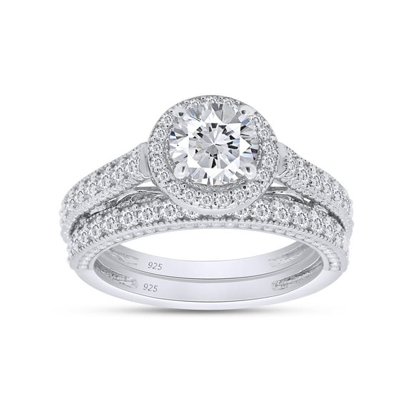 Round Cut Lab Created Moissanite Diamond Halo Engagement Anniversary Bridal Ring Set In 14k White Gold Plated Sterling Silver(G-H Color,VVS1 Clarity,1.25 Cttw)-4