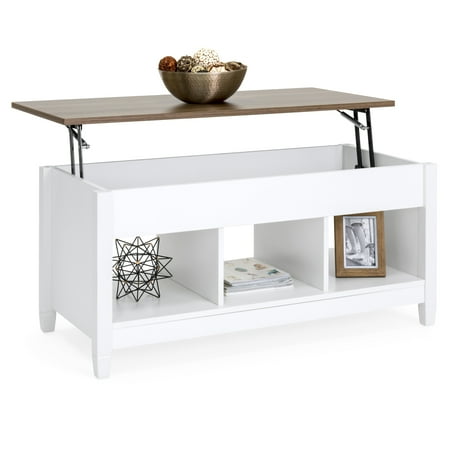 Modern Room Furniture Best Choice Products Multifunctional Modern Coffee Table Desk Dining Furniture for Home, Living Room, Decor, Display w/ Hidden Storage and Lift Tabletop - White/Brown ()