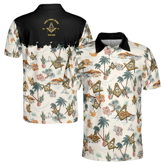 Personalized Masonic Master Mason Tropical Pattern Men's Polo Shirt S-5XL