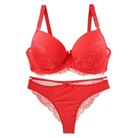HCNTES Sexy Lingerie for Women - 2 Piece Lace Teddy Lingerie Set with Underwired Bra for a Sexy Silhouette M Red