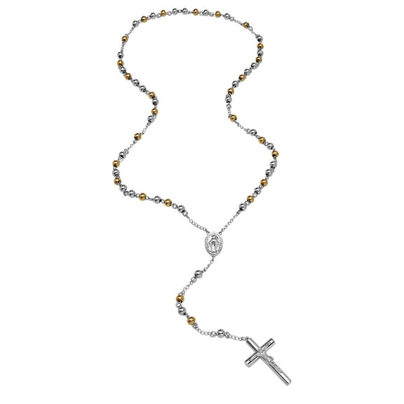 Men's Stainless Steel Two-Tone Rosary, 19.5"