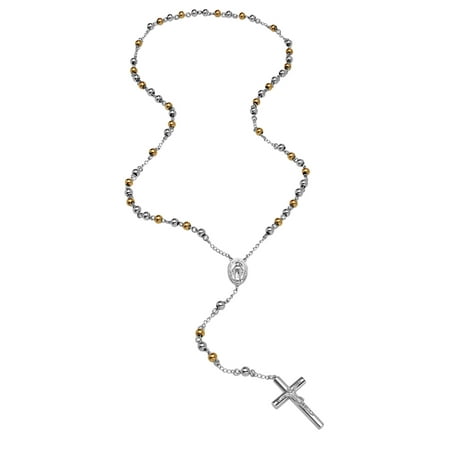 Men's Stainless Steel Two-Tone Rosary, 19.5"