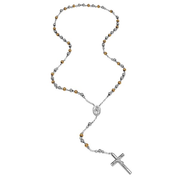 Brilliance Fine Jewelry Men's Stainless Steel TwoTone Rosary, 19.5