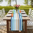 thumbnail image 4 of Blue Brown Stripe 108 Inch Table Runner, Ombre Geometric Vertical Striped Farmhouse Dresser Scarf Cotton & Linen Tablerunner for Dining/Kitchen Island/Holiday Party Décor 13" x 108", 4 of 9