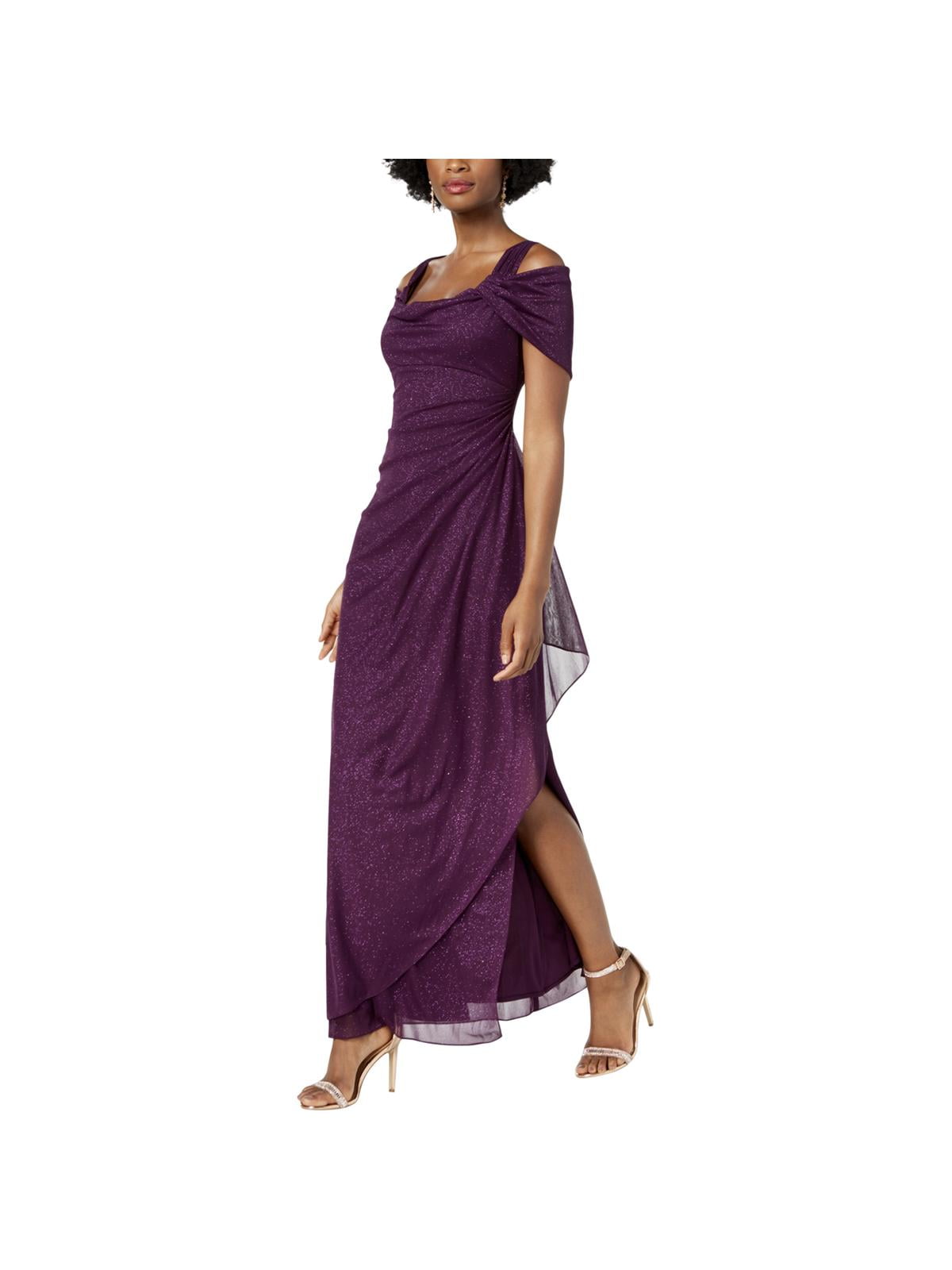 Alex Evenings Womens Petites Gathered Prom Evening Dress Purple 8P