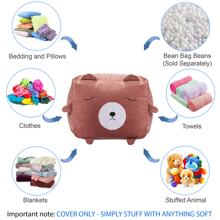 Posh Creations Stuffed Animal Storage Bean Bag Chair Cover Only Toy Holder and Organizer for Kids, Large-24 inch, Bear - Brown