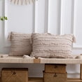 thumbnail image 1 of ZECATL Beige Throw Pillow Covers: 2 Pack 12x20 Inch Boho Striped Cotton Linen Rectangular Decorative Pillow Cases with Tassels for Farmhouse Couch Sofa Chair, 1 of 7