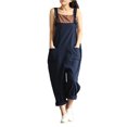 thumbnail image 2 of REALiKUN Women Casual Loose Long Bib Pants Wide Leg Jumpsuits Baggy Cotton Rompers Overalls Blue L, 2 of 8