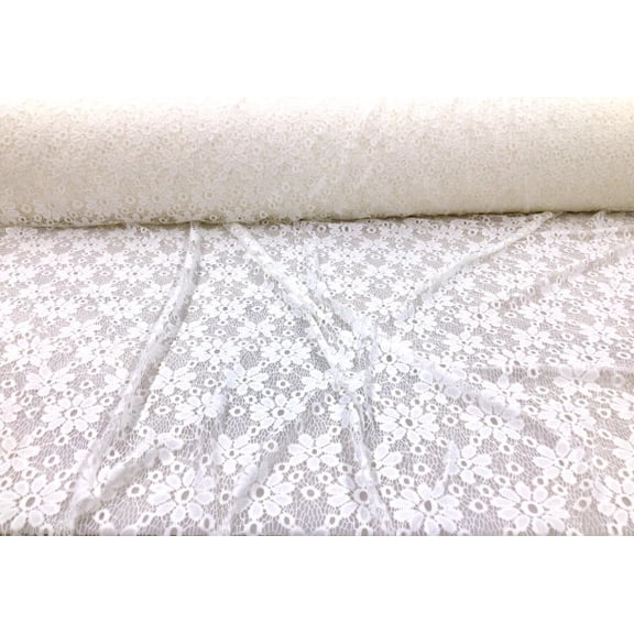 Embroidered Stretch Lace Apparel Fabric Sheer Floral Ivory TT402