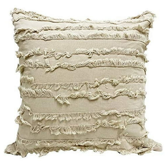 Fennco Styles Modern Fringe Stripe Cotton Decorative Throw Pillow 17" W x 17" L - Cotton Cushion for Home, Farmhouse, Couch, Living Room, Bedroom and Office Décor
