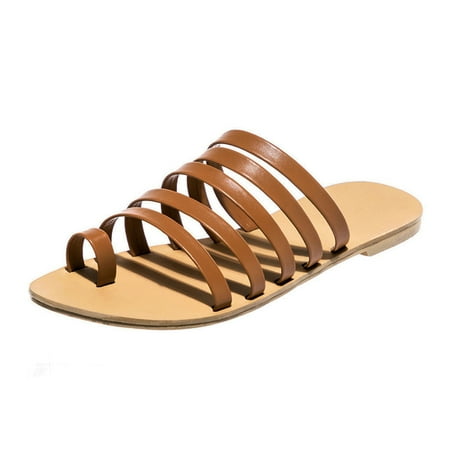 

VerPetridure Wedge Sandals for Women Women s Casual Vacation Fashion Set Toe Strap Roman Flat Beach Sandals