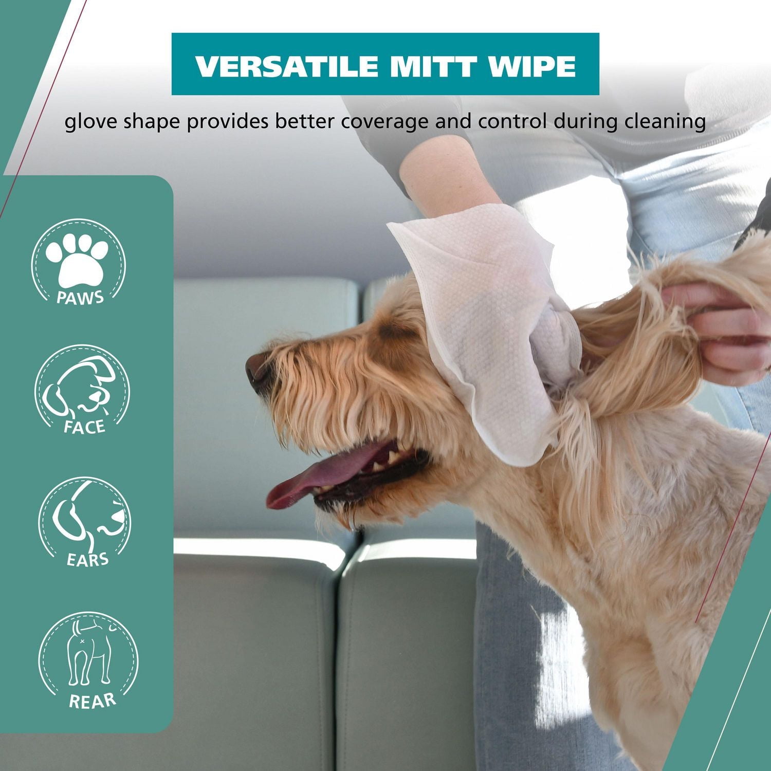 Wahl Mitt Wipes - 24 lingettes pour chiens à 3 doigts avec flocons d'avoine, aloès et karité - Parfum noix de coco et citron vert - Modèle 58553 Lingettes pour gants pour chiens